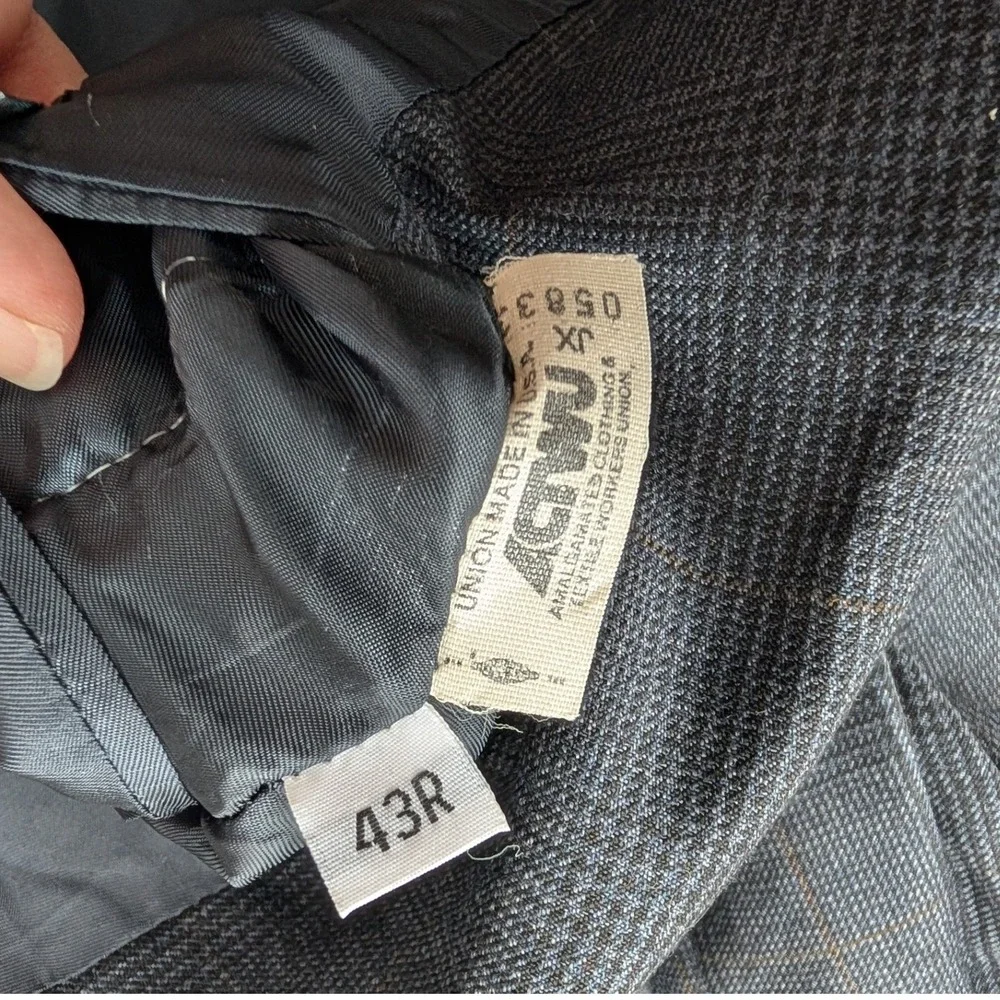 Hart Schaffner Marx Blazer Wool‎ Blend Men's Charcoal Glen Plaid Sport Coat 43R
